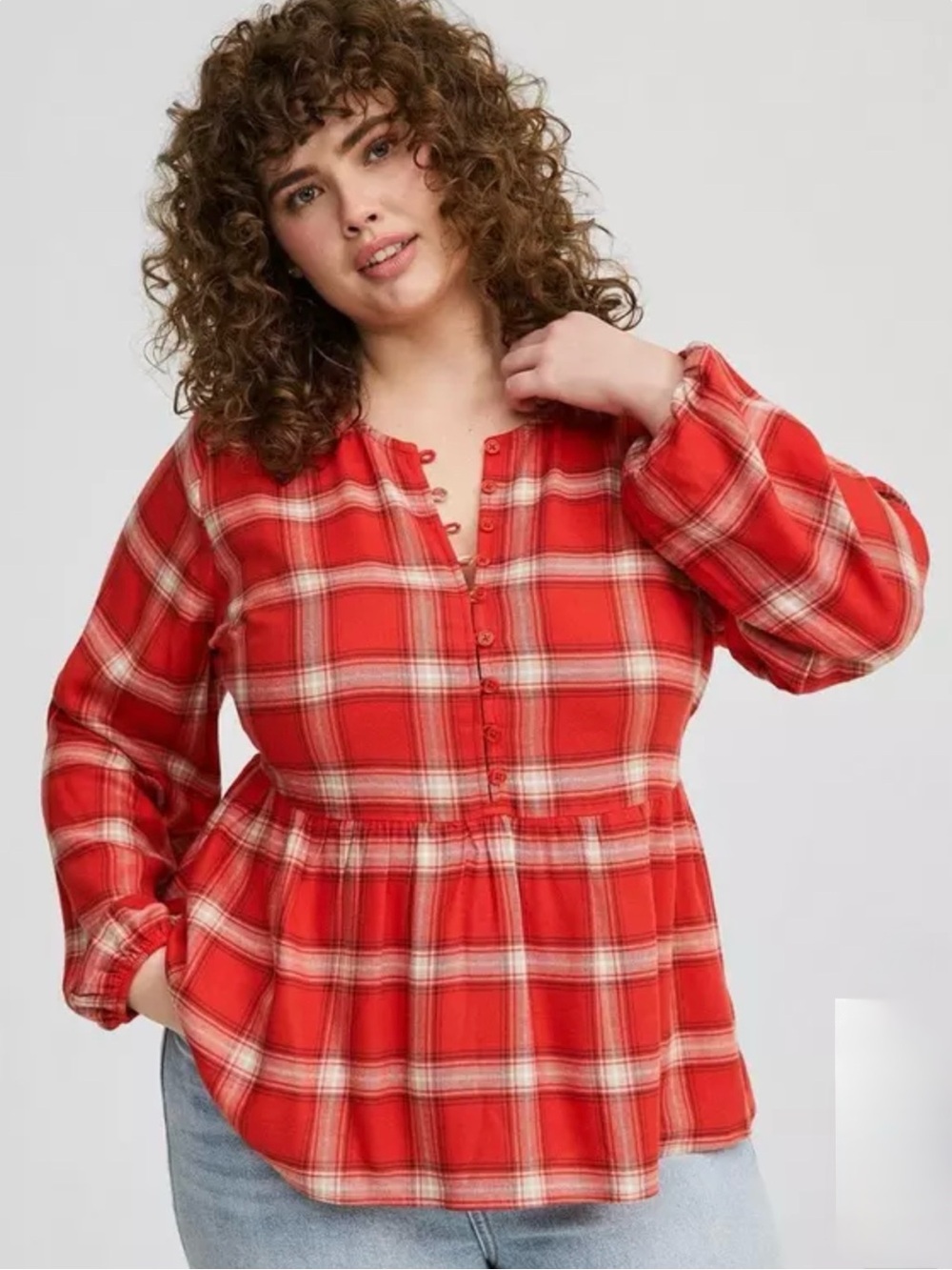 NWT TORRID | Plaid 1/2 Button-Front Softest Flannel  Peplum Top Sz 4 or a 4X